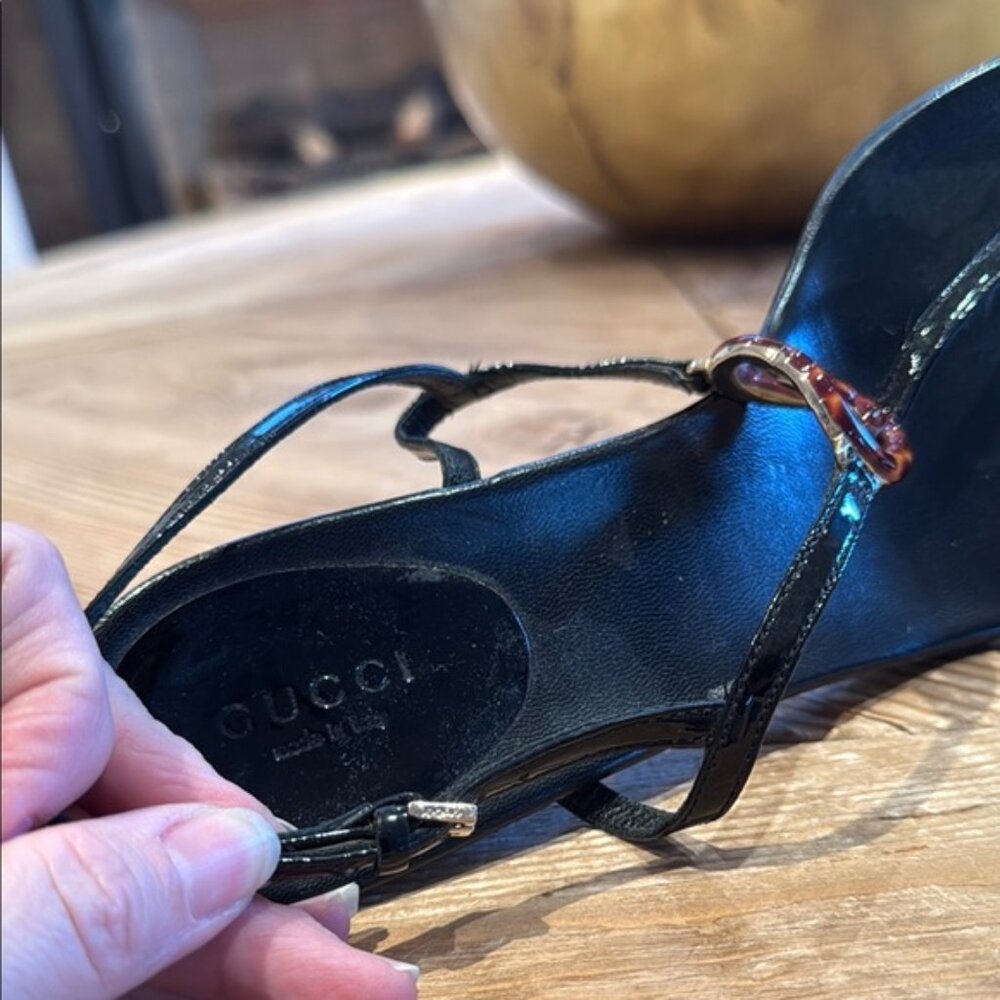 Authentic Gucci logo black kitten heel sandal Women's 10 - Picture 6 of 9
